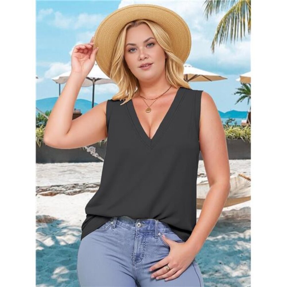 Womens Tank Tops Summer Fashion Sleeveless V Neck Shirts Casual Beach Vacation - Picture 6 of 7